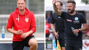 Es läuft bei den Stuttgarter Regionalliga-Trainern  Markus Fiedler (VfB II/li.) und Mustafa Ünal (Kickers). Foto: Pressefoto Baumann/Baumann