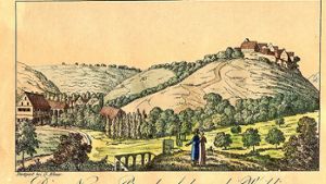 Eine Lithografie aus der Zeit um 1820 zeigt die neuen  „Baad-Anlagen“ und den Park. Foto: Stadtarchiv Waiblingen
