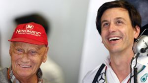 Das Mercedes-Duo: Toto Wolff (rechts) ist der erfolgreiche Teamchef, und Niki Lauda schaut als Oberaufseher zu und sagt manchmal auch, was man noch besser machen könnte. Foto: dpa