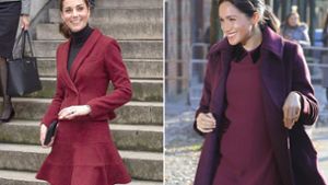 Wem steht Weinrot besser? Herzogin Kate (links) oder Herzogin Meghan? Foto: AP/Getty Images