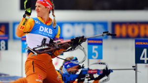 Denise Herrmann hat ihre Trefferquote  auf  81 Prozent gesteigert – aber ihre Konkurrentin     Marte Olsbu Røiseland trifft noch häufiger. Foto: dpa/Hendrik Schmidt