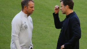 Dürfen Bundestrainer Hansi Flick (li.) und Manager Oliver Bierhoff nach dem WM-Aus weitermachen? Foto: Baumann
