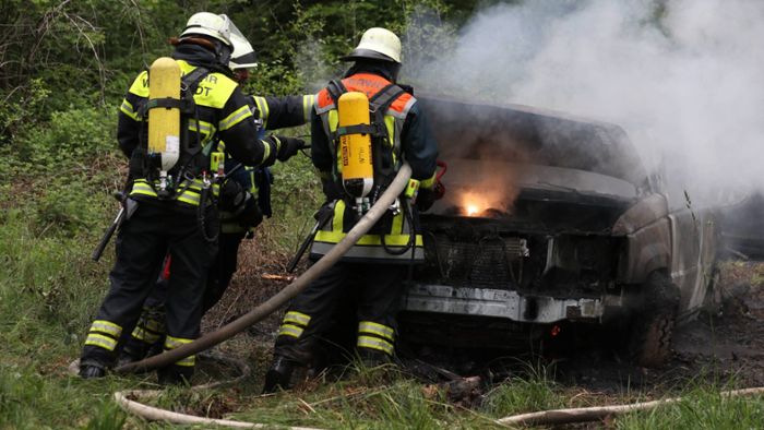 Zwei Autos im Wald in Brand geraten