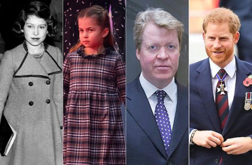 Prinzessin Charlotte sieht ihrer Urgroßmutter Queen Elizabeth II. (links als junges Mädchen) sehr ähnlich, Prinz Harry (rechts) seinem Onkel Charles Spencer. Foto: Imago/dpa/AFP