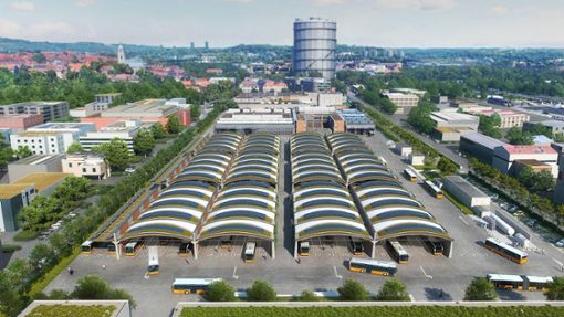 So soll sich das neue Hallenbauwerk für den SSB-Busbetriebshof Gaisburg präsentieren. Auffallend ist die offene Bauweise. Foto: sbp Schlaich Bergermann Partner