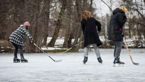 Der Riedsee verlockt zum Eislaufen – erlaubt ist es nicht. Foto: Lichtgut/Christoph Schmidt