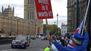 Demonstrant in London während des Besuchs von König Willem-Alexander. Foto: AFP