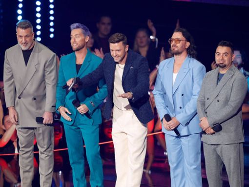 *NSYNC (Joey Fatone, Lance Bass, Justin Timberlake, JC Chasez und Chris Kirkpatrick) bei den VMAs 2023. Foto: imago/UPI Photo