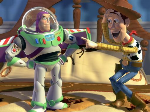 Die beiden Hauptfiguren Captain Buzz Lightyear und Sheriff Woody in Toy Story. Foto: Disney