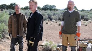 Jesse Plemons (Mitte) 2012 in der Serie „Breaking Bad“ mit Aaron Paul (links) und Bryan Cranston. Foto: imago images/Everett Collection/AMC