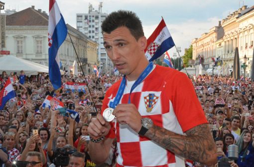 Mario Mandzukic beim Empfang der kroatischen Nationalelf nach der WM. Foto: XinHua
