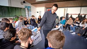Die Schüler, hier in Schmiden,  haben etliche Fragen  zum Redakteursberuf. Foto: Gottfried Stoppel