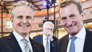 Parteifreunde: Oberbürgermeister Frank Nopper (links) und der frühere Ministerpräsident Günther Oettinger Foto: Lichtgut/Ferdinando Iannone