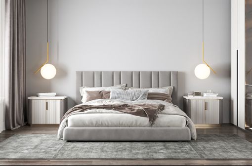 Helle Grautöne oder Pastellfarben sind ideal für ein Schlafzimmer.