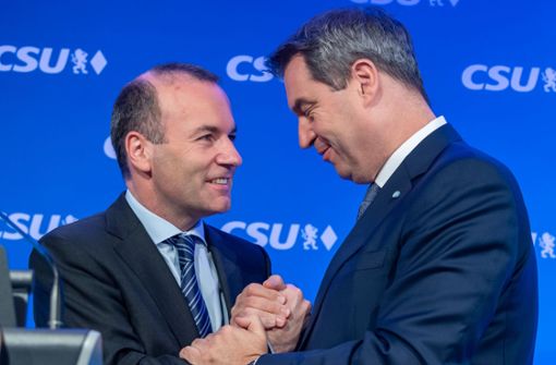 Spitzenkandidat Manfred Weber (links) hat vor der Wahl viel Rückendeckung aus Bayern erhalten – gerade von CSU-Chef Markus Söder. Auch die  Wähler haben seine Kandidatur honoriert. Foto: dpa