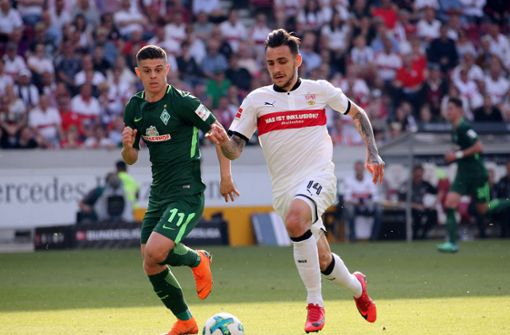 Anastasios Donis vom VfB Stuttgart zeigte gegen Werder Bremen eine starke Vorstellung. Foto: Pressefoto Baumann