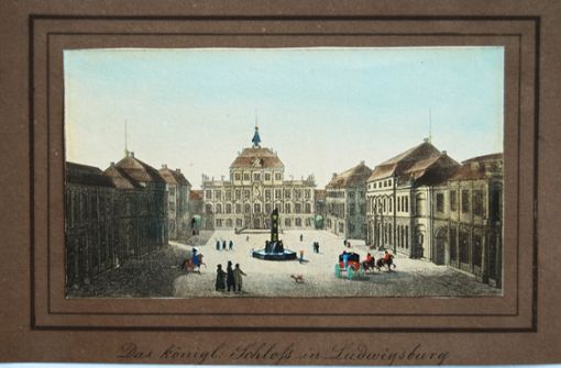 Eine historische Ansicht des Ludwigsburger Schlosses, entstanden um das Jahr 1820. Lange Zeit war die Residenz viel bedeutender als die Stadt, die sie umgab. Weitere historische Bilder finden Sie in unserer Bildergalerie. Foto: Stadtarchiv Ludwigsburg