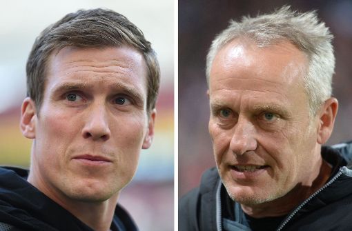 VfB-Trainer Hannes Wolf (links) und SC-Trainer Christian richten ihren Blick auch auf die schwachen Offensivreihen ihrer Teams Foto: dpa