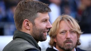 VfB-Vorstandsboss Hitzlsperger (li.), Sportdirektor Mislintat: Schwierige Trainerfrage. Foto: Baumann