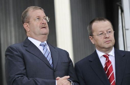 Wendelin Wiedeking (links) und Holger Härter, ehemals Vorstandschef und Finanzchef der Holding Porsche  SE Foto: dpa/Marijan Murat