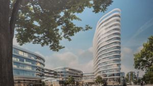 Die Allianz wird in Vaihingen ein großes Büroquartier bauen. Das Bild zeigt den Siegerentwurf aus dem Jahr 2017 mit dem geplanten Hochhaus. Foto: Lichtgut/Julian Rettig