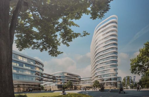 Die Allianz wird in Vaihingen ein großes Büroquartier bauen. Das Bild zeigt den Siegerentwurf aus dem Jahr 2017 mit dem geplanten Hochhaus. Foto: Lichtgut/Julian Rettig