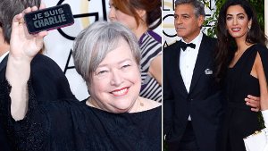 Je suis Charlie: Kathy Bates und George Clooney zeigten bei den Golden Globes ihre Solidarität mit den Opfern von Paris. Foto: dpa