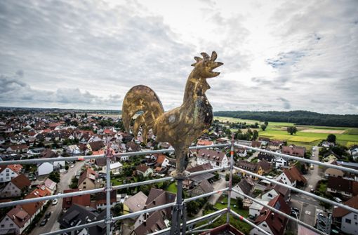 Auch der Turmhahn wird im Zuge der Sanierung neu vergoldet. Foto: Eibner/Jürgen Binias