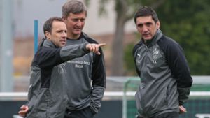 Sie bildeten bis 7. Oktober das VfB-Trainerteam: Steven Cherundolo, Ilija Aracic, Tayfun Korkut (v.li.) Foto: Baumann