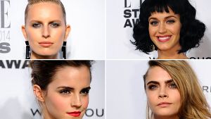 Stars bei den Elle-Style-Awards in London, von links oben im Uhrzeigersinn: Karolina Kurkova, Katy Perry, Cara Delevingne und Emma Watson. Foto: Getty Images | Montage: SIR
