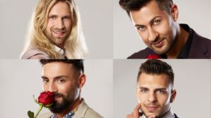 Jonas, Matin, Fabiano  und Tim aus Baden-Württemberg hoffen auf die letzte Rose der „Bachelorette“. Foto: TVNOW