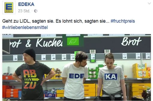 Die Supermarktkette Edeka hat sich mit einem Video über den Discounter Lidl lustig gemacht. Das bleibt auf Facebook nicht unkommentiert. Foto: Screenshot Edeka
