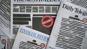 Einige der geschwärzten Titelseiten in australischen Tageszeitungen Foto: dpa/Lukas Coch