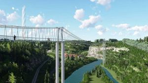 Die Hängebrücke soll über das Neckartal zum neuen Aufzugstestturm führen. Foto: privat