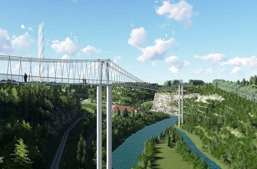 Die Hängebrücke soll über das Neckartal zum neuen Aufzugstestturm führen. Foto: privat