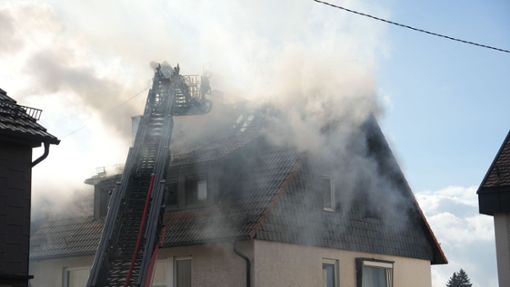Ein Großbrand in Steinenbronn hat am Sonntagmittag unter anderem Warnapps alarmiert. Foto: SDMG/Dettenmeyer