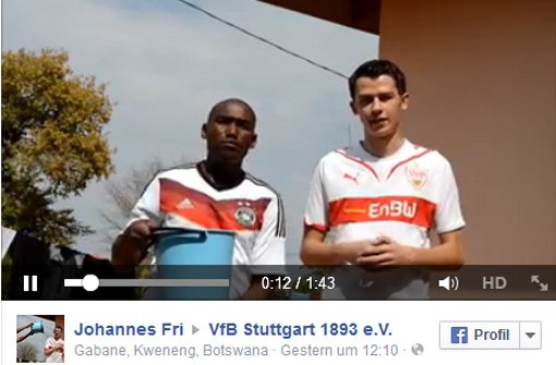 VfB-Fan Johannes Fri grüßt und nominiert für die Ice Bucket Challenge aus Botswana. Foto: Screenshot SIR