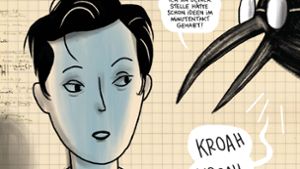 Kroah, kroah: Ein Rabe mit Corbusier-Brille verkörpert in der Graphic Novel die Selbstzweifel der aufstrebenden Gestalterin. Foto: Charles Berberian/Reprodukt