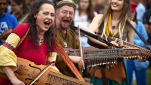 Musikanten sind in der Stadt –  beim Staufer-Spektakel auf der Brühlwiese. Foto: Gottfried Stoppel