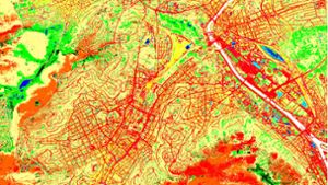 So sehen die Thermobilder aus: Je roter die Flächen sind, um so höher steigen dort im Sommer die Temperaturen. Foto: Stadt Stuttgart