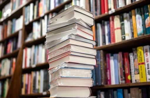Die Spitze des Bücherbergs: wer gewinnt den Deutschen Buchpreis? Foto: dpa/Frank Rumpenhorst