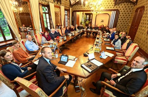 18  Frauen und Männer hat der Hemminger Gemeinderat. An der Spitze sitzt der Bürgermeister  Thomas Schäfer (CDU, vorne links im Bild), rechts ist der Hauptamtsleiter Ralf Kirschner. Foto: factum/