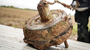 Teile einer Fliegerbombe, die im vergangenen Jahr in  einem Feld bei Steinhaldenfeld entdeckt wurde. Foto: Ferdinando Iannone