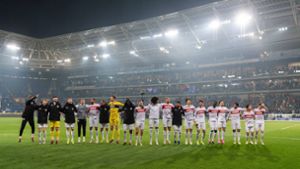 Die VfB-Spieler haben nach der Partie gegen Hoffenheim allen Grund zu feiern. Foto: IMAGO/Eibner/IMAGO/Eibner-Pressefoto/Wolfgang Frank