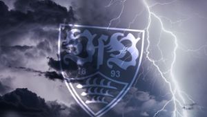 Über dem VfB braut sich ein schweres Gewitter zusammen. Foto: Baumann/Montage: Ruckaberle