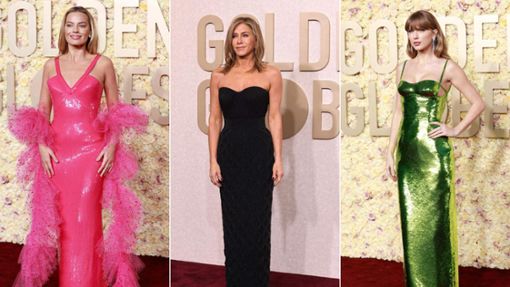 Drei Golden-Globe-Looks, die überzeugten (von links): Margot Robbie, Jennifer Aniston und Taylor Swift. Foto: AFP/Amy Sussman