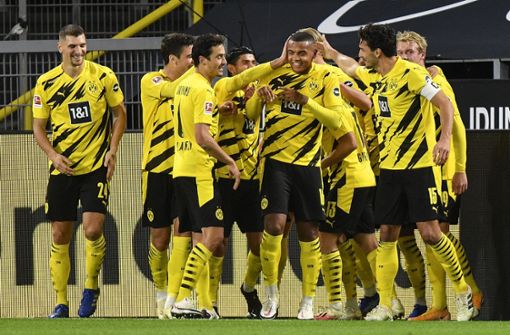 Gleich dreimal hatten die Dortmunder Spieler Grund zum Jubel. Foto: dpa/Martin Meissner