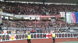 Spruchband der VfB-Fans in Nürnberg. Foto: Pressefoto Baumann