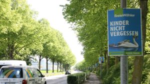 An der Leinfelder Straße in Leinfelden-Echterdingen hängen an sechs Lichtmasten hintereinander FW-Plakate. Foto: /Natalie Kanter