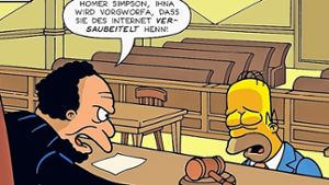 Homer vor Gericht, ein Bild aus dem Comic „Die Simpsons – Auf Schwäbisch“ Foto: Panini